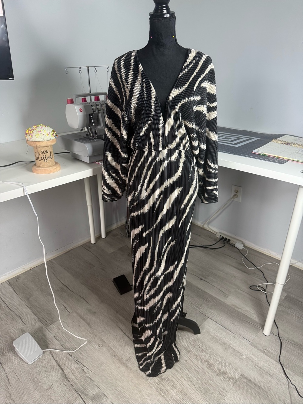 Fashion Nova Black and Silver Zebra-Print Dress